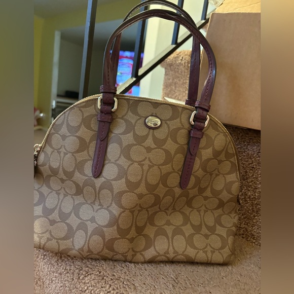 Coach Domed Satchel Handbag Style 24606 Beige w/Logo - Plum Trim & Interior - Picture 16 of 16